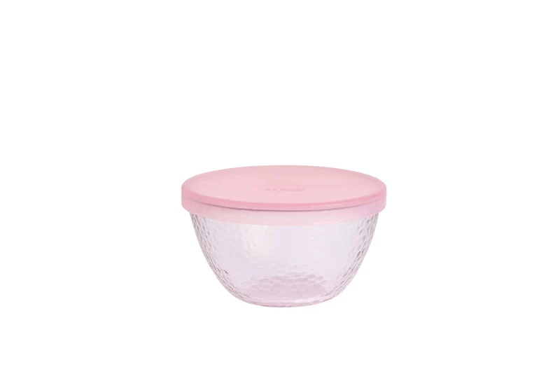 Glasbehälter rosa mit Silikondeckel 280 ml