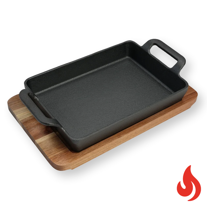 HENSSLERS Grill- / Servierpfanne mit Holzbrett