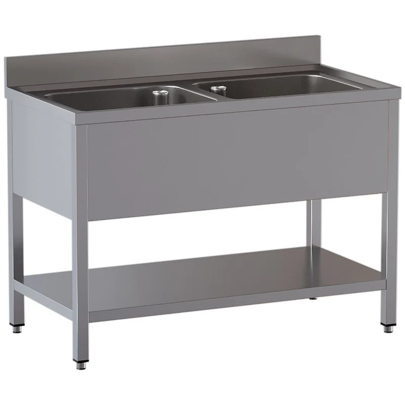 Spültisch mit 2 Becken und Unterboden - L1221/D-SX2