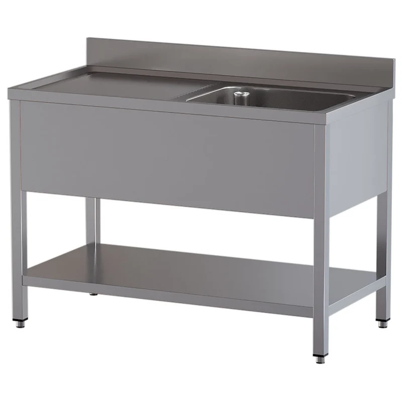 Spültisch mit 1 Becken und linker Abtropffläche, mit Unterboden - L1011/6D-SS1