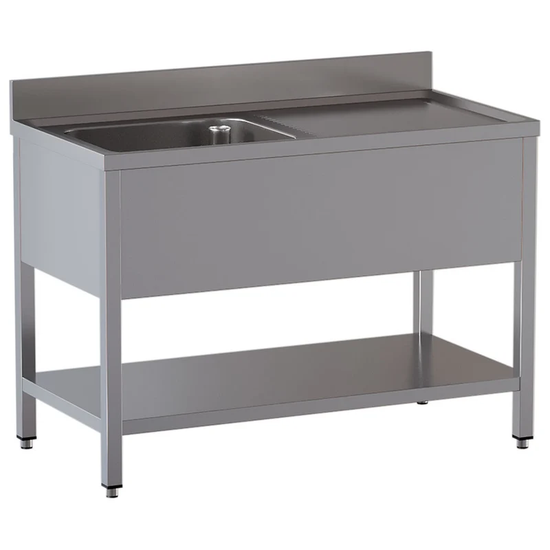 Spültisch mit 1 Becken und rechter Abtropffläche, mit Unterboden - L1011/6D-SD1