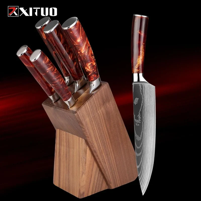 XITUO Premium Küchenmesser Set mit Messerblock aus Holz (6 teilig)