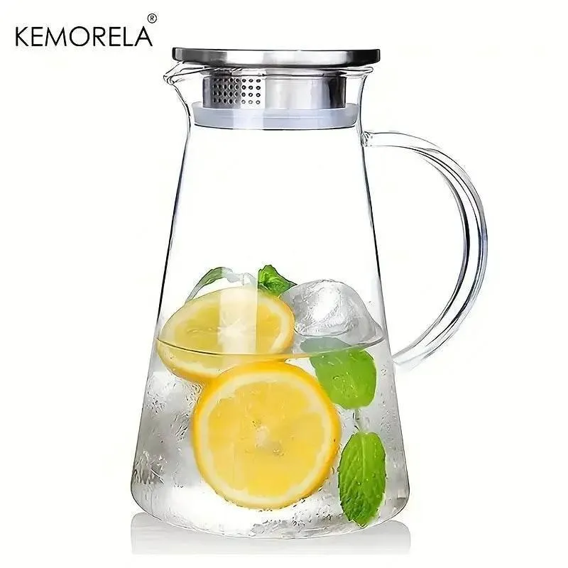KEMORELA Moderne hitzebeständige Glas Karaffe mit Griff (2 Liter)