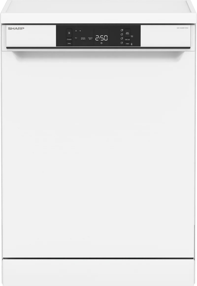 SHARP QW-NA1BF47EW Freestanding 60cm Dishwasher 13PS 47 db E Class with MicroBan Technolgy