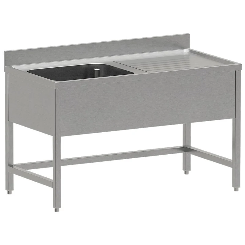 Edelstahl Spültisch ECO 1 Becken und rechtem Abtropffläche, ohne Unterboden - WR-E1C1-DD4