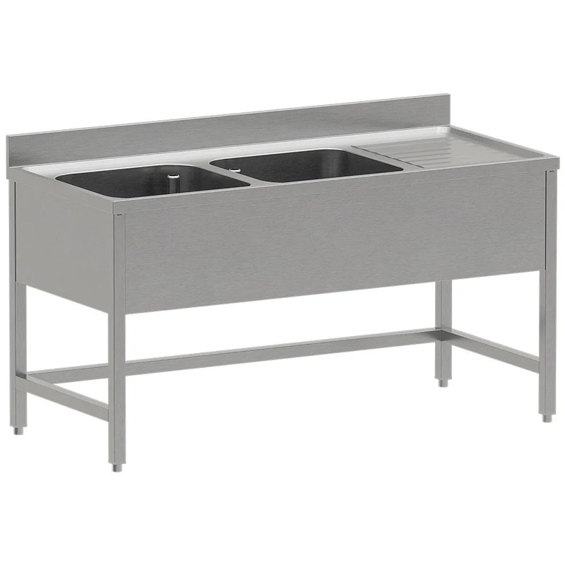 Edelstahl Spültisch ECO 2 Becken und rechtem Abtropffläche, ohne Unterboden - WR-E1C2-DD6