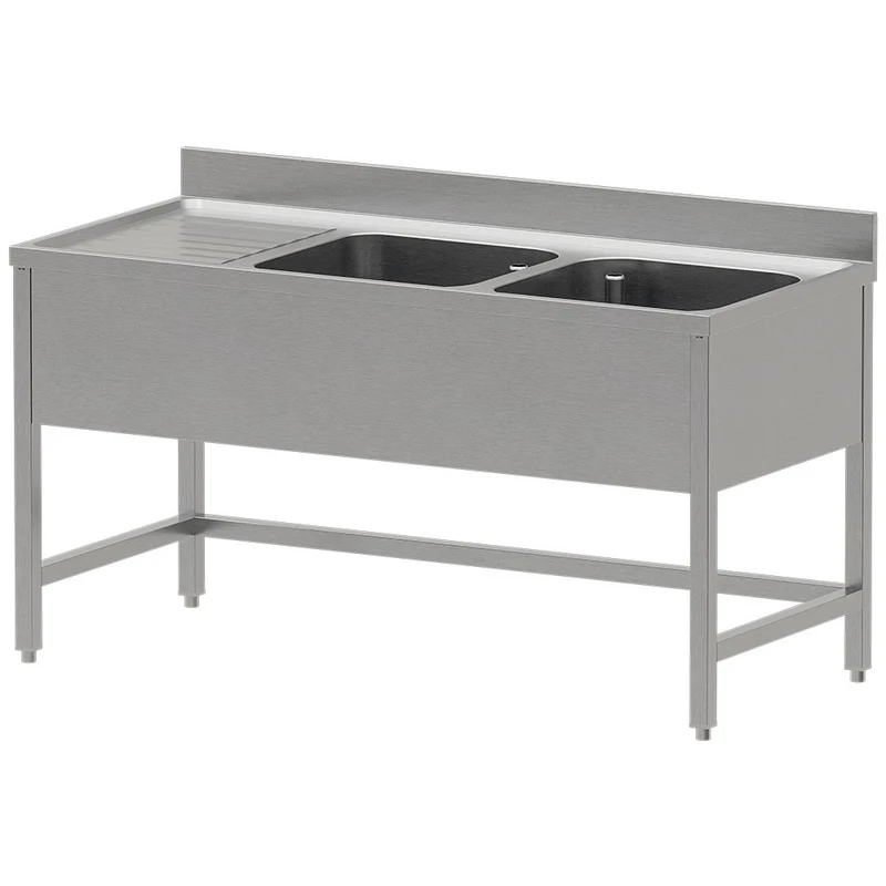 Edelstahl Spültisch ECO 2 Becken und linkem Abtropffläche, ohne Unterboden - WR-C2E1-DS6