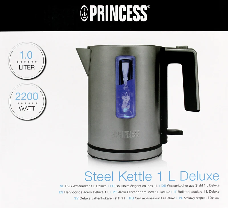 Princess 236045 Wasserkocher 1L Edelstahl/Schwarz