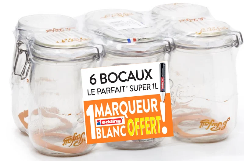 Le Parfait - Promo Pack 6 Super 1 L Jars + 1 Free White Marker Pen