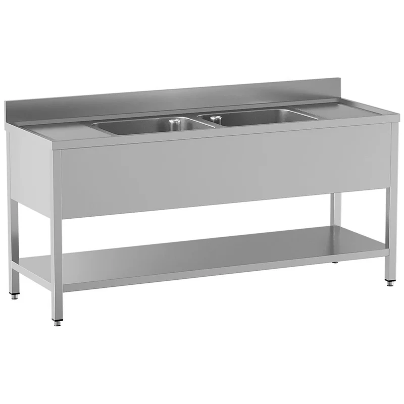 Spültisch mit 2 Becken und 2 Abtropfflächen, mit Unterboden - L2021/D-SX7