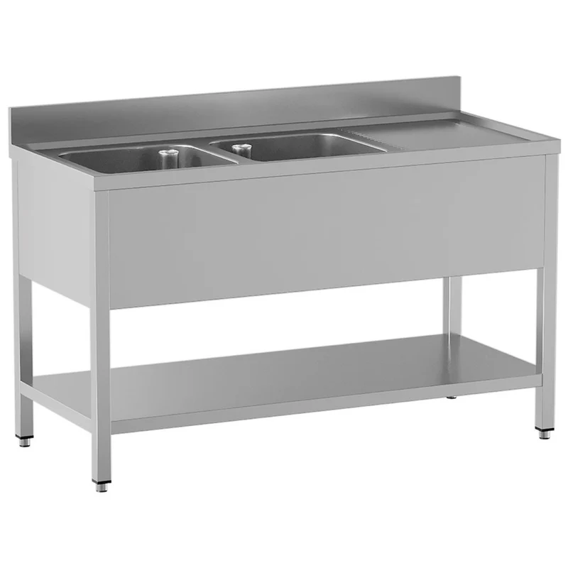 Spültisch 2 Becken und rechter Abtropffläche, mit Unterboden - L1821/D-SD6