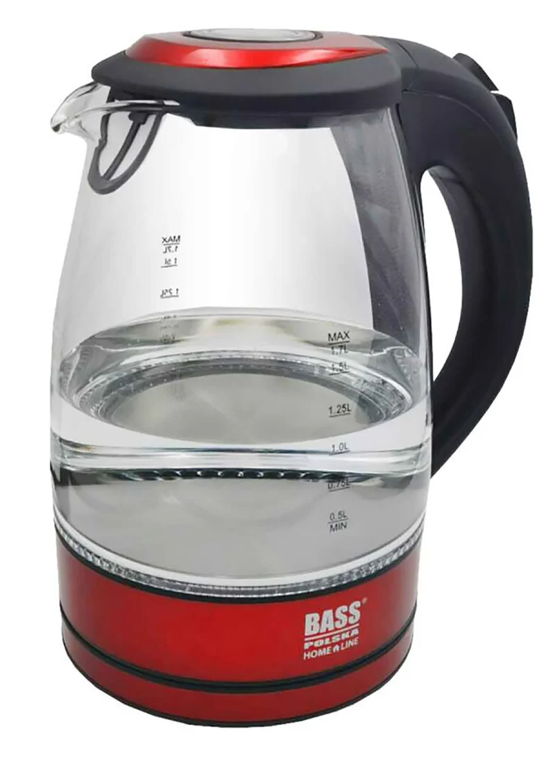 Bass Polska BH 10360 Wasserkocher Glas 1,7 L rot/schwarz mit LED Beleuchtung