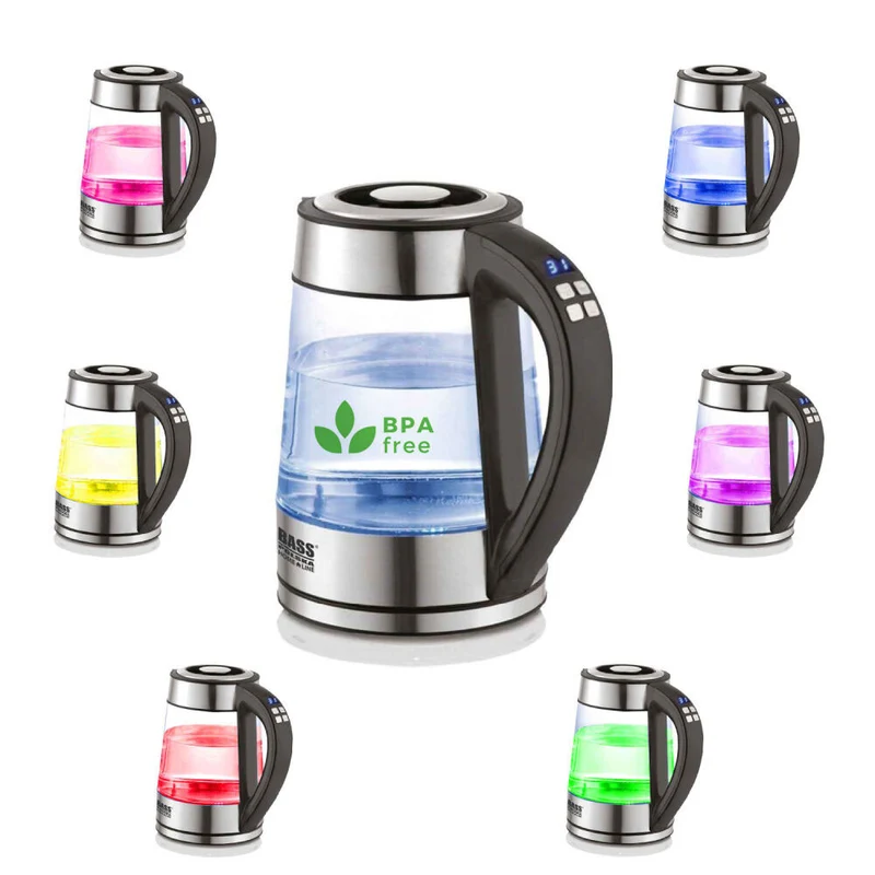 Bass Polska BH 10351 Wasserkocher Glas 1,7l mit Temperatureinstellung LED Beleuchtung