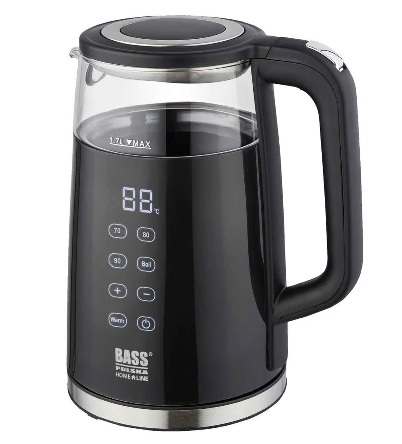 Bass Polska BH 10354 Wasserkocher Glas 1,7l schwarz mit Temperatureinstellung