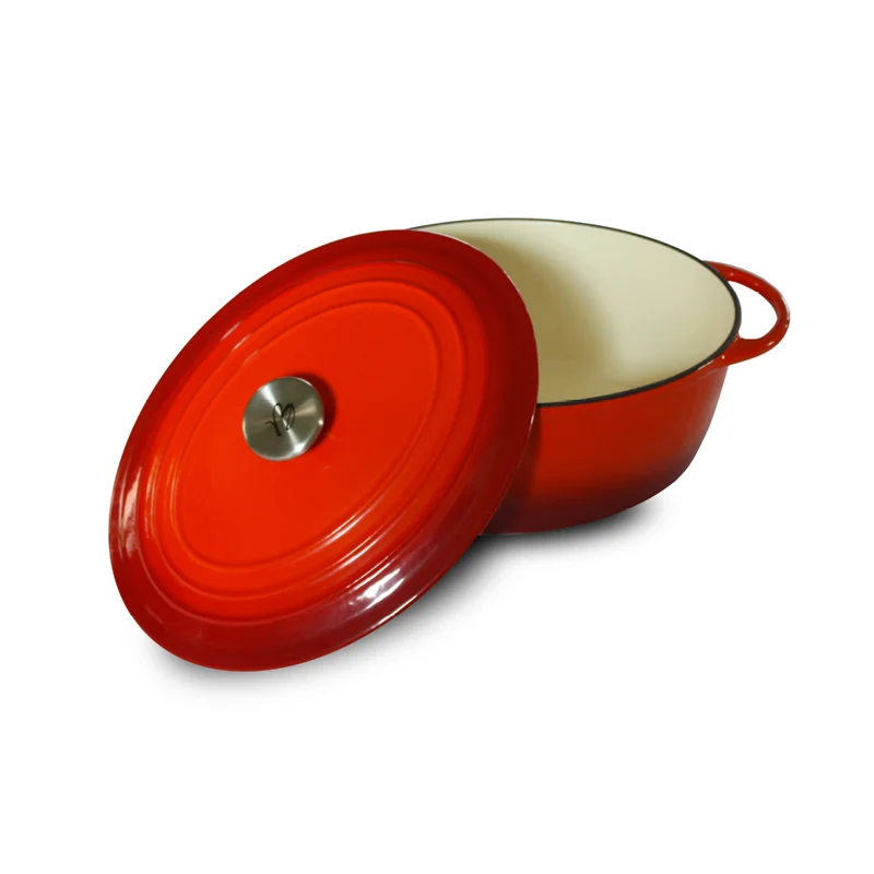 Red cast iron oval casserole with 5L lid