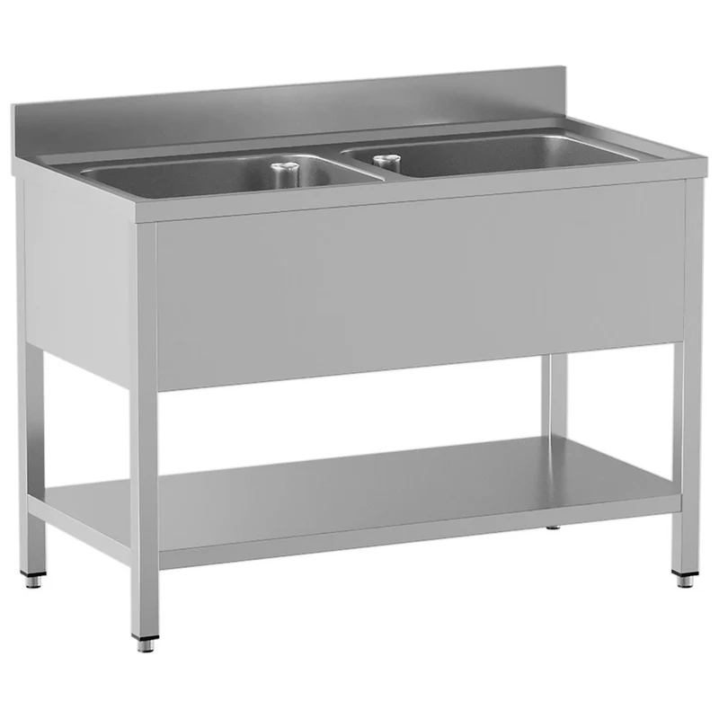Spültisch mit 2 Becken und Unterboden - L1421/D-SX3