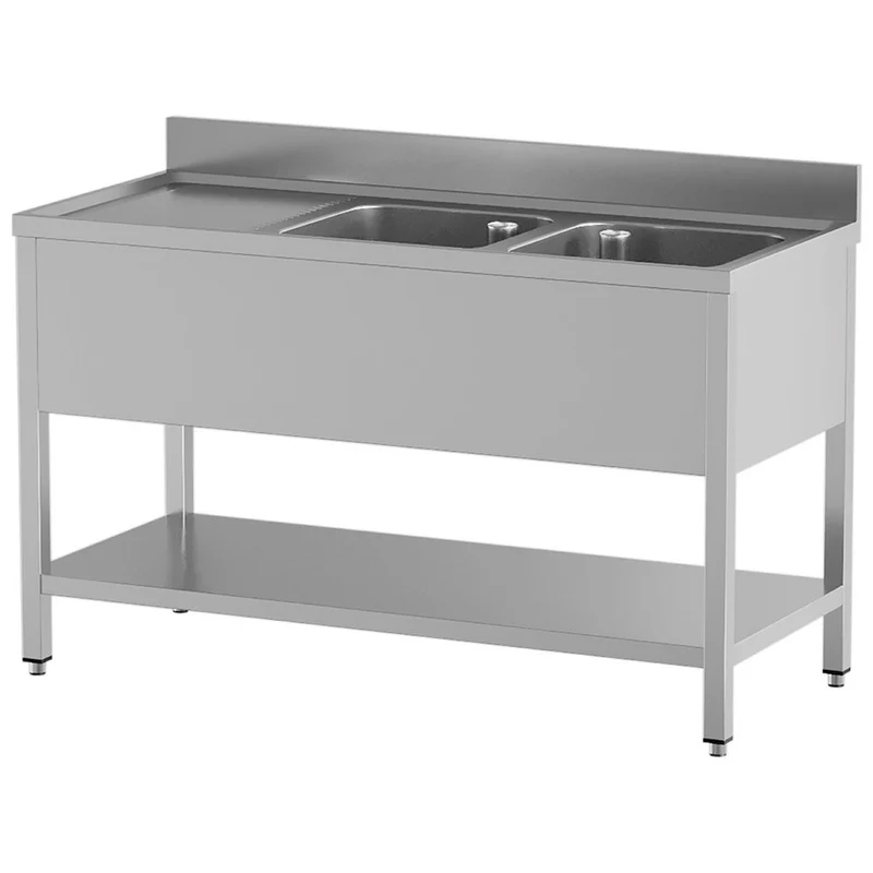Spültisch 2 Becken und linker Abtropffläche, mit Unterboden - L1421/6D-SS3