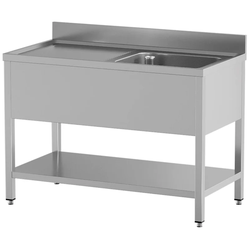 Spültisch mit 1 Becken und linker Abtropffläche, mit Unterboden - L1411/D-SS2