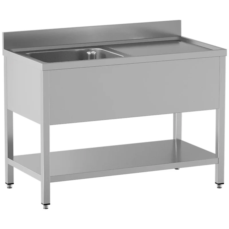 Spültisch mit 1 Becken und rechter Abtropffläche, mit Unterboden - L1211/6D-SD2