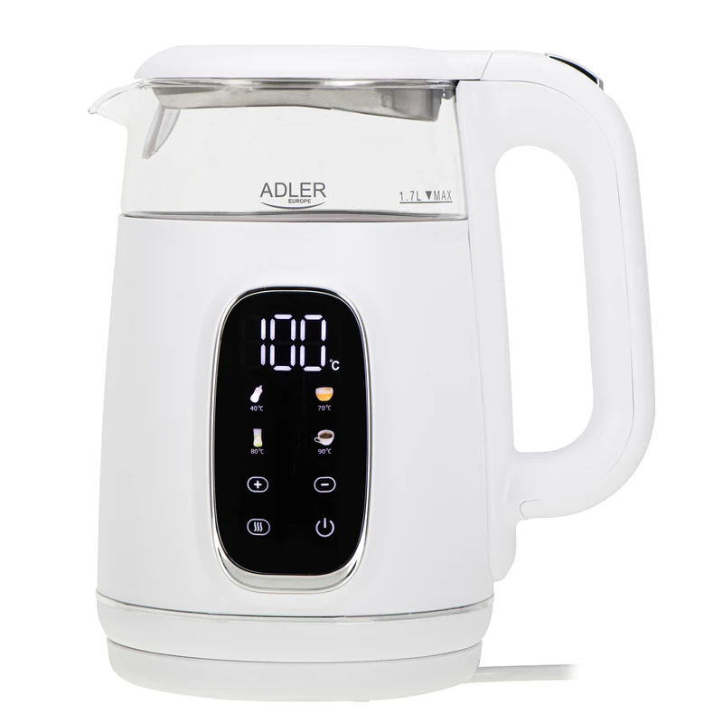 Adler AD 1305ws Wasserkocher 1,7L mit Temperatureinstellung weiß / silber