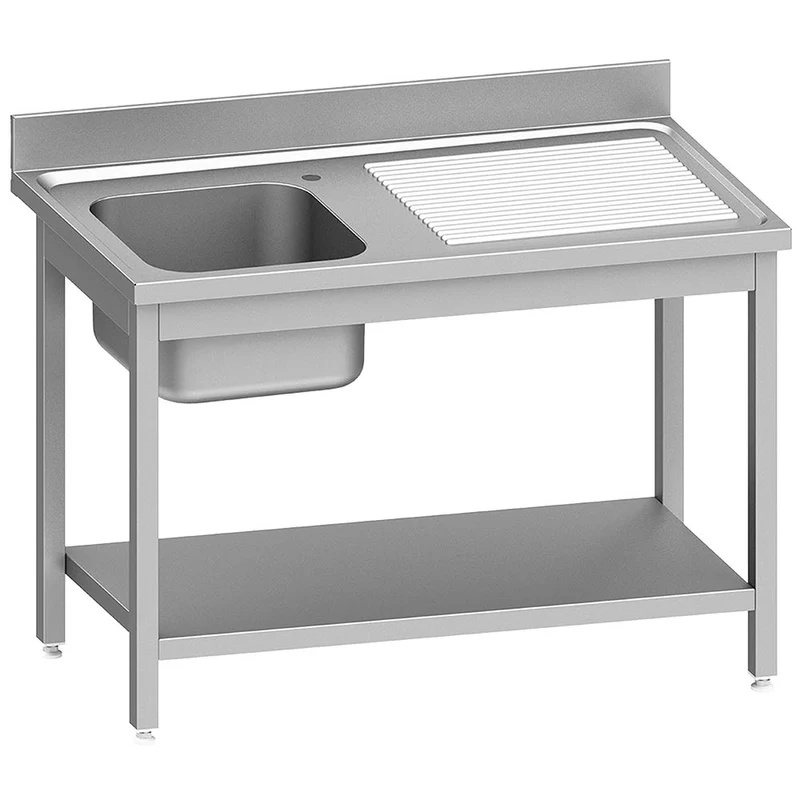Edelstahl Spültisch ECO 1 Becken und 1 rechtem Abtropffläche, mit unteres Regal - WR-E1C1-2DS