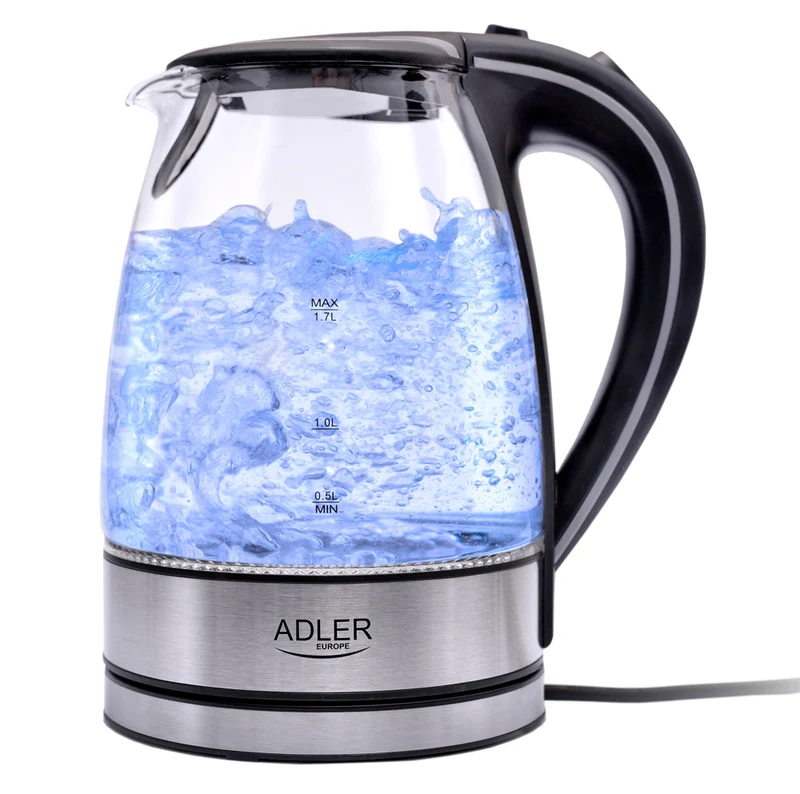 Adler AD 1225 Wasserkocher 1,7 L Glas Edelstahl / schwarz / transparent