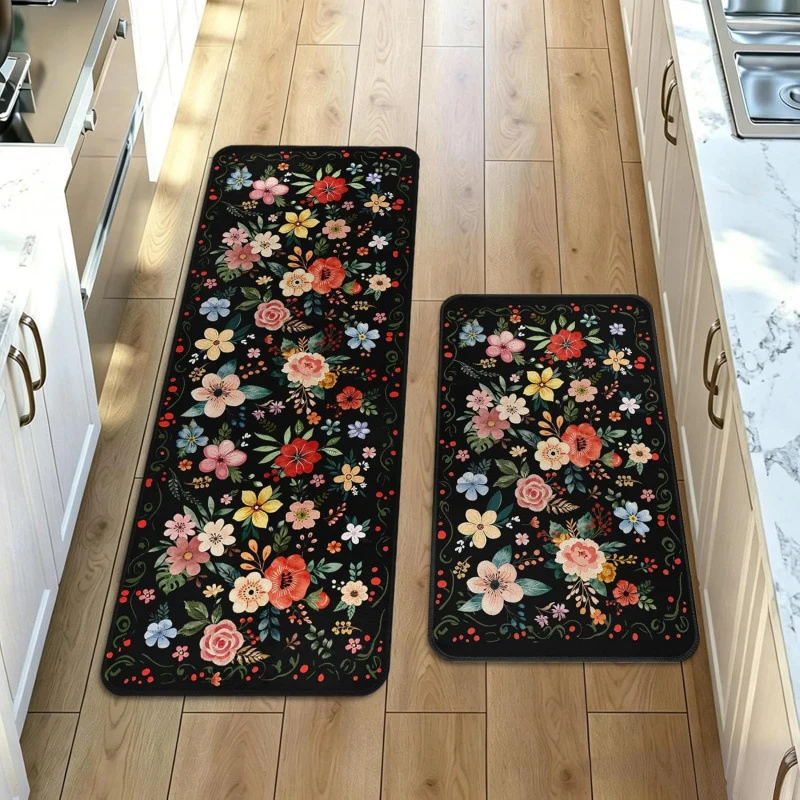 Florales Muster Küchen Komfortmatten Set Karnz