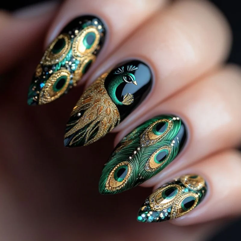 Pfau-inspiriertes 3D-Nail Art Set Karnz