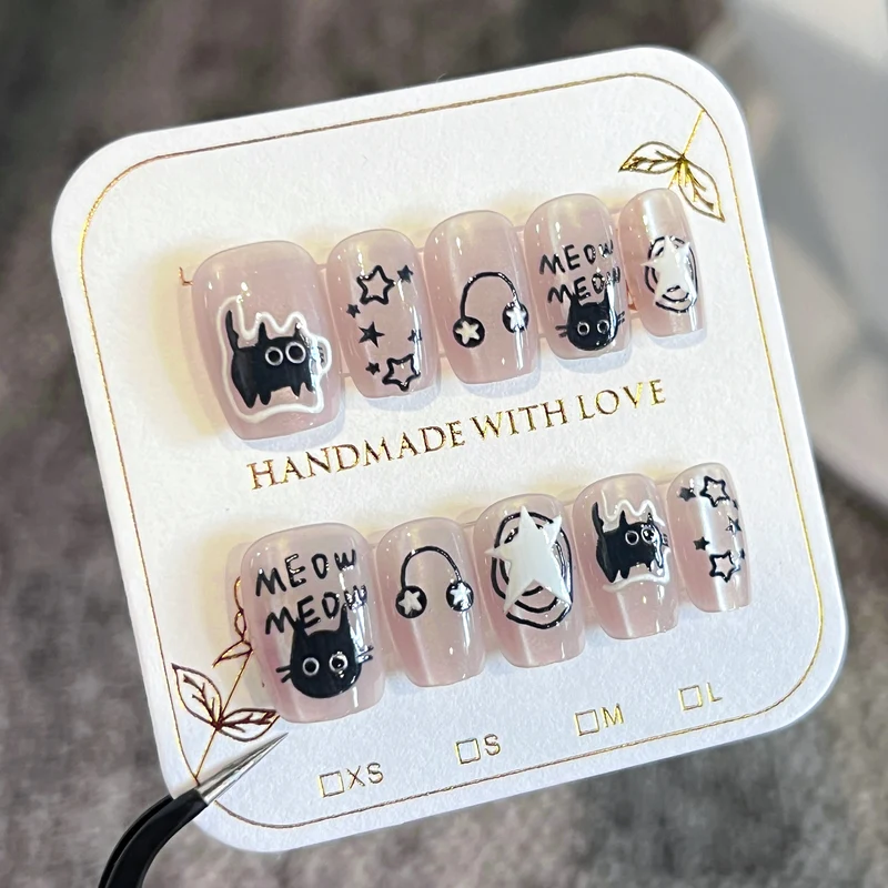 Künstliche Nagelkunst mit Katzenmotiven Karnz