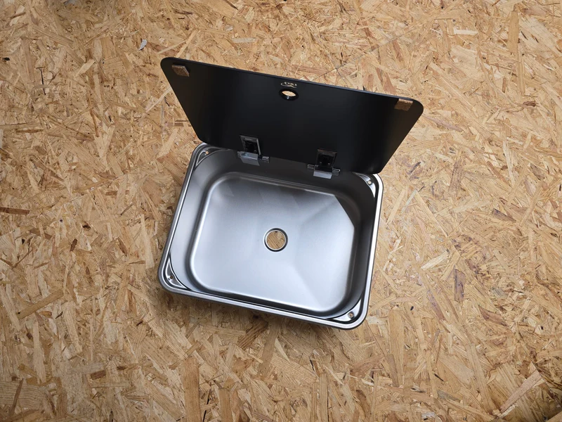 Waschbecken / Lavabo / Spülbecken / Spüle / Brünneli - Edelstahl, mit Glasabdeckung