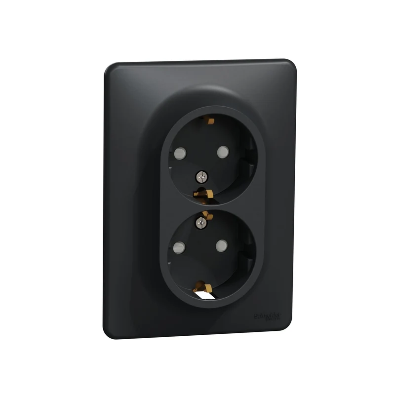 Schneider SDD314221 Sedna Twin Socket Outlet 2P+E Shutters Anthracite