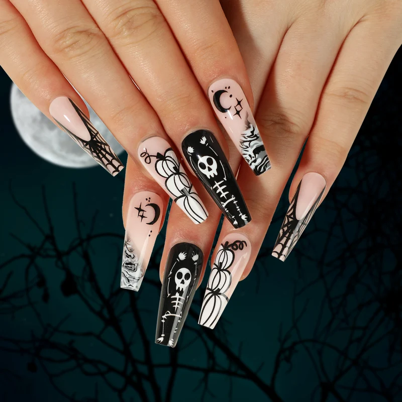 Künstliche Nagelkunst im Halloween-Stil mit Graffiti-Motiven Karnz