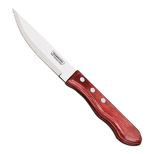 Nož za steak | Tramontina | Nazobčano rezilo iz nerjavečega jekla | Ukrivljen lesen ročaj | 25 cm