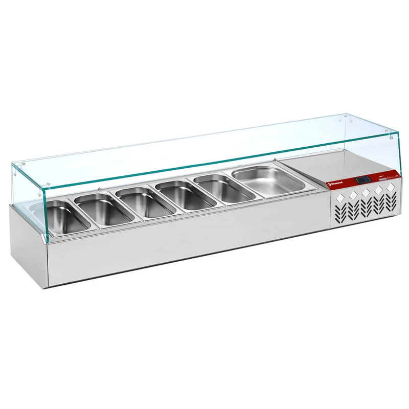 Kühlaufsatzvitrine für 6x GN 1/3 mit geradem Glasaufbau, 161 cm, SY160G/PP9