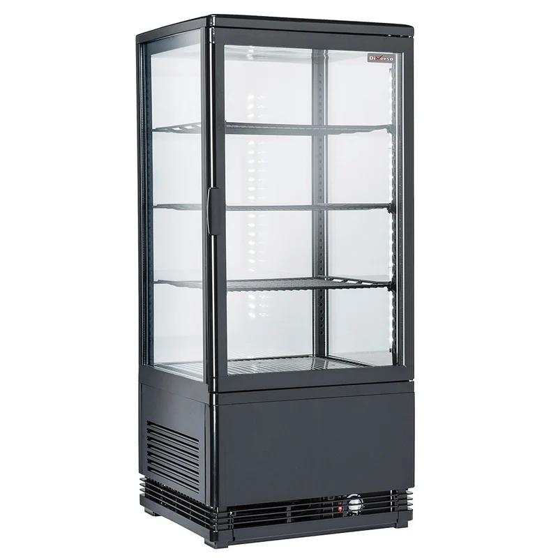 Tischkühlvitrine 80L , Panoramaglas & LED-Beleuchtung , Schwarz, WR-V4F1-BL
