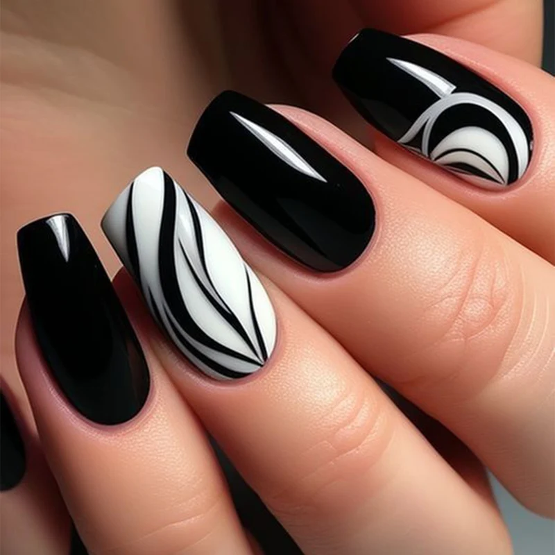 Künstlerisches Press-On-Nagelset mit elegantem Wirbel-Design Karnz