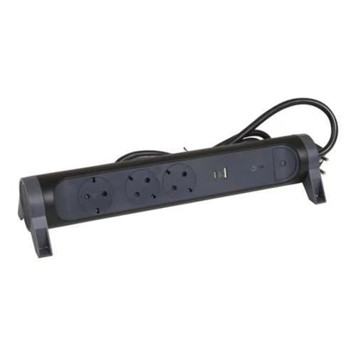 Legrand 694512 Rotating Multi-Outlet 3-Socket USB+Surge 1.5m Black