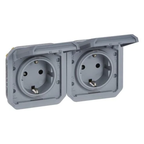 Legrand 069576L Plexo Double Prewired German Socket 16A 250V Grey