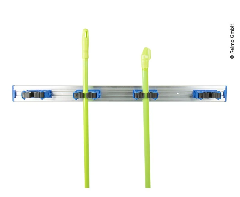 Besen Halterung mit 5 Clips in blau, 70cm