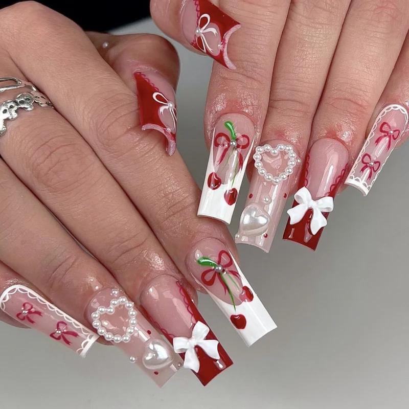 Festliche Herz-Akzent Acryl-Nagelkunstverlängerungen Karnz