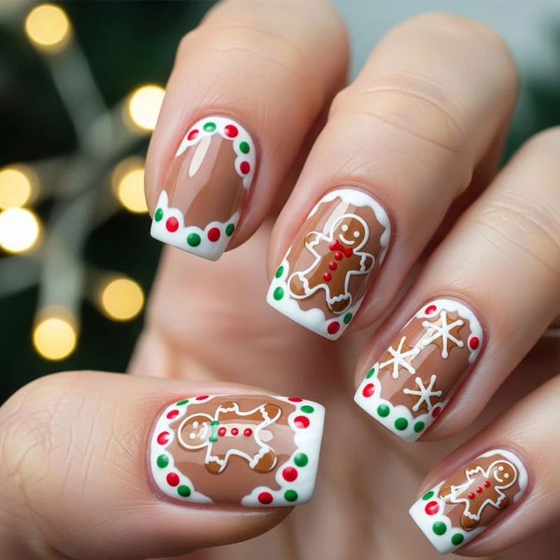 Festliche Lebkuchen-Themen Nagelkunst Verlängerungen Karnz