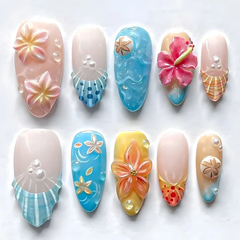 Extravagante Küstenblumen-Nagelkunstverlängerungen Karnz