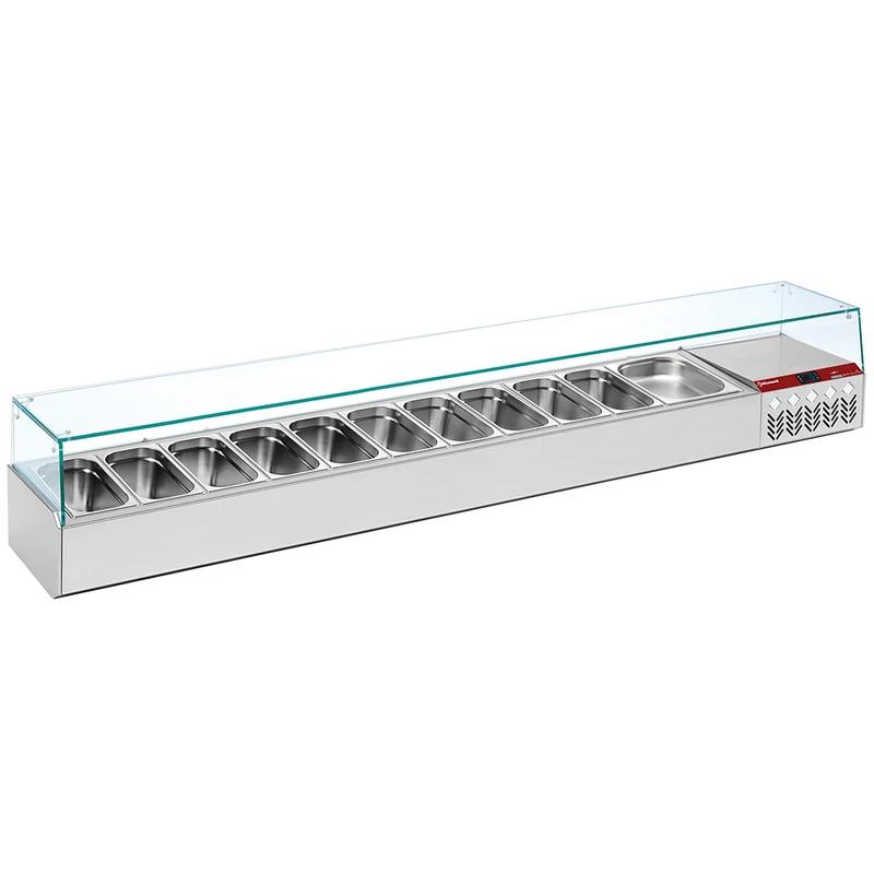 Kühlaufsatzvitrine für 11x GN 1/3 & 1x GN 1/9 , Edelstahl , 2560 mm, SY249G/PP9