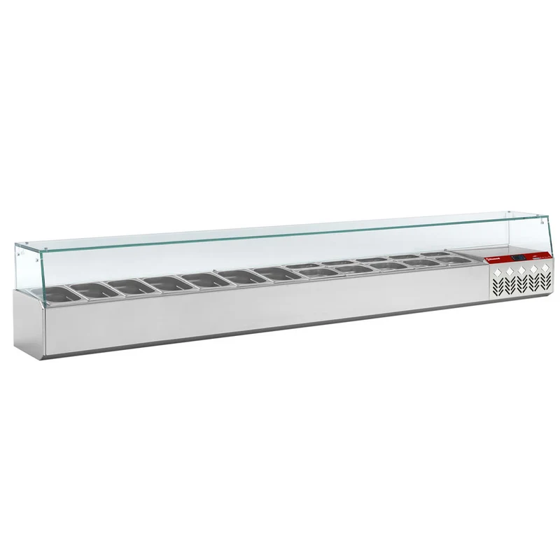 Kühlaufsatzvitrine für GN-Behälter , 256 cm , gerader Glasaufbau, SX249G/PP9