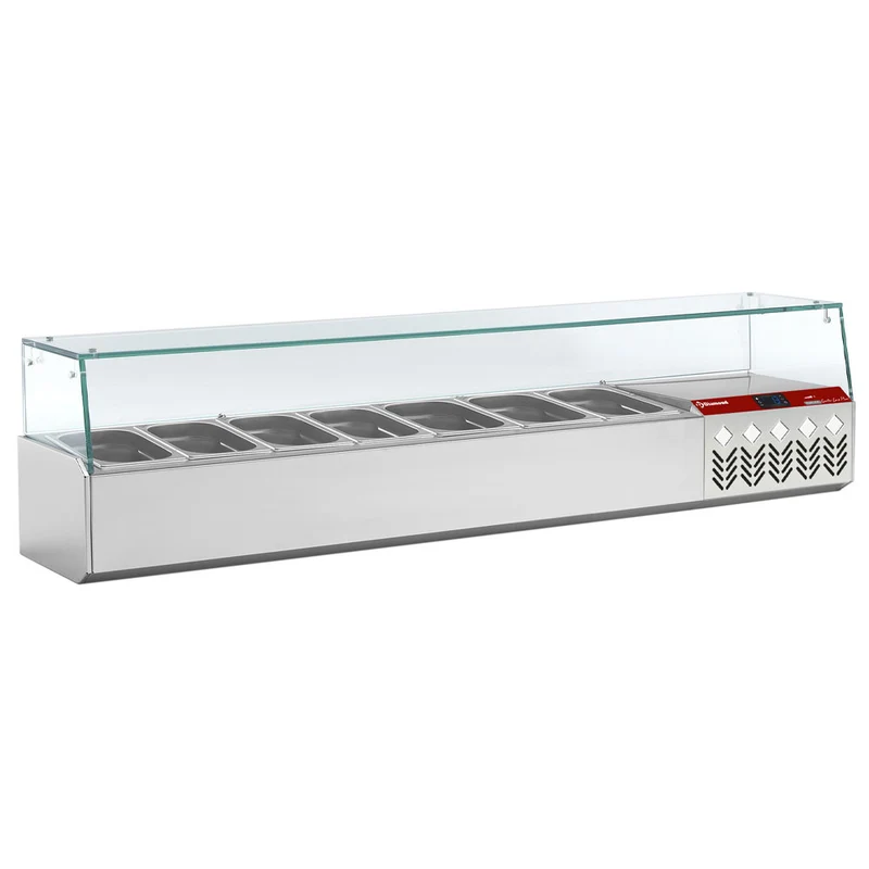 Kühlaufsatzvitrine 161 cm mit Glasaufbau für 6x GN 1/4 & 1x GN 1/9, SX160G/PP9