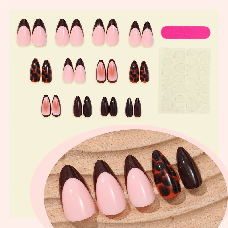 Kunstnagelset mit eleganten Farbverlauf und Leopardenmuster Karnz