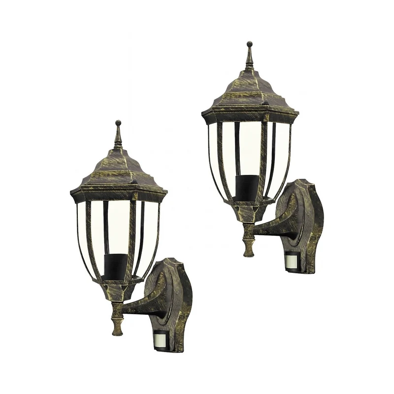 Rabalux-Wandleuchte, für den Außenbereich, mit Bewegungsmelder, IP43, E27, max. 60 W, Antikgold, Nizza, 2 Stück