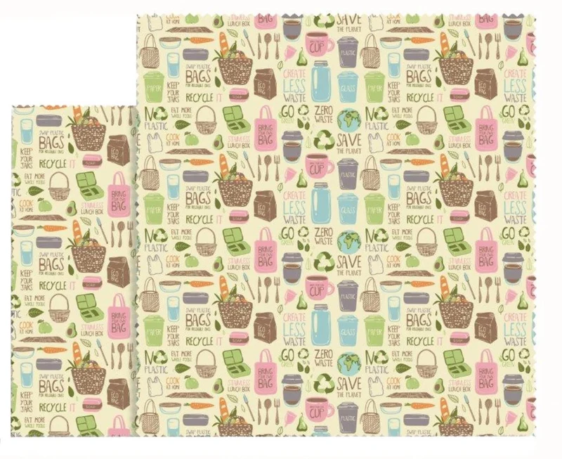 2er Set Bienenwachstuch Zero Waste, 25x28cm/33x35.5cm