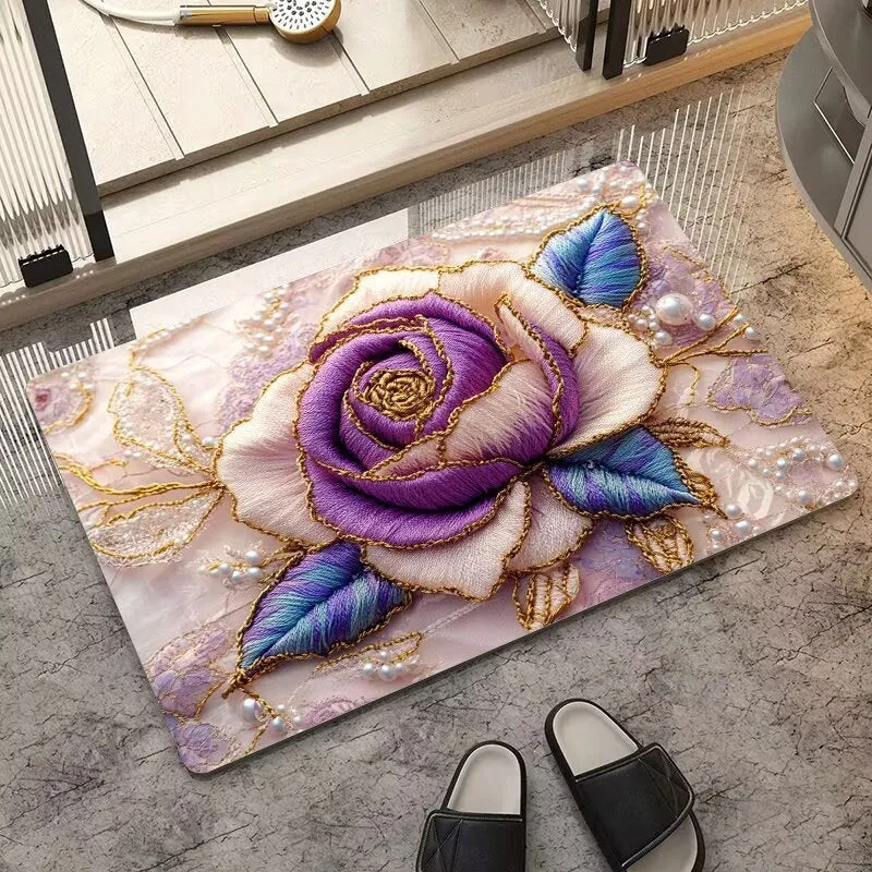 Luxuriöser Bestickter Floraler Teppich Karnz