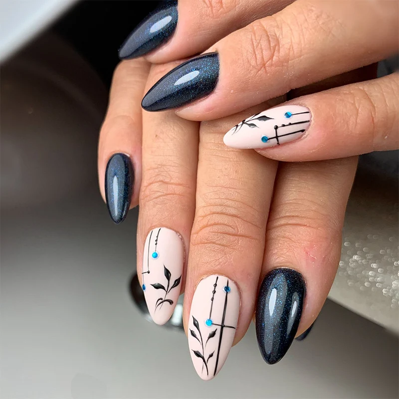 Elegante Botanische Design Nagelkunst Verlängerungen Karnz
